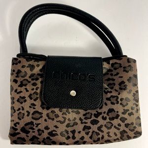 CHICO'S Leopard Animal Print Collapsible Travel Tote Bag Purse